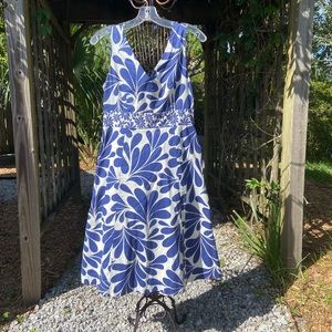 Boden Blue Floral Amalfi sleeveless dress Double V Boden 10R